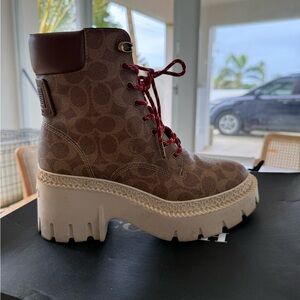 Coach Brown and Red Lace-Up Boots